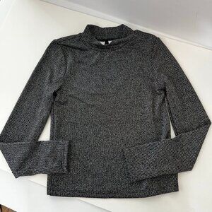 Gap Girls Large Sweater Top Black and Silver Shimmer Long Sleeve Pullover New